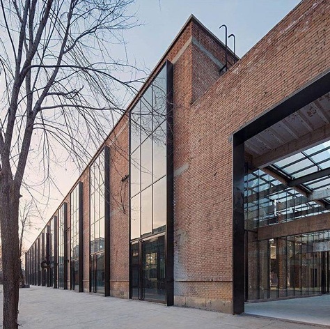 Brick and glass facade, Tashkent commercial building