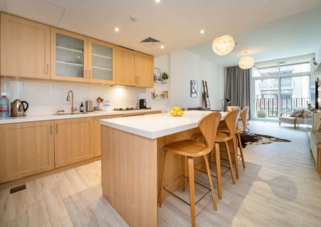 Furnished apartment open-plan kitchen and living area, Belgravia, JVC