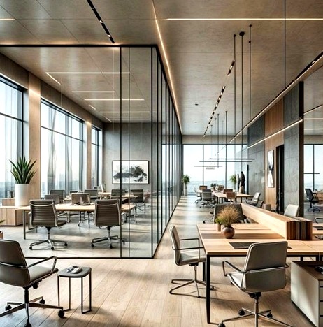 Glass-partitioned open-plan office fit-out