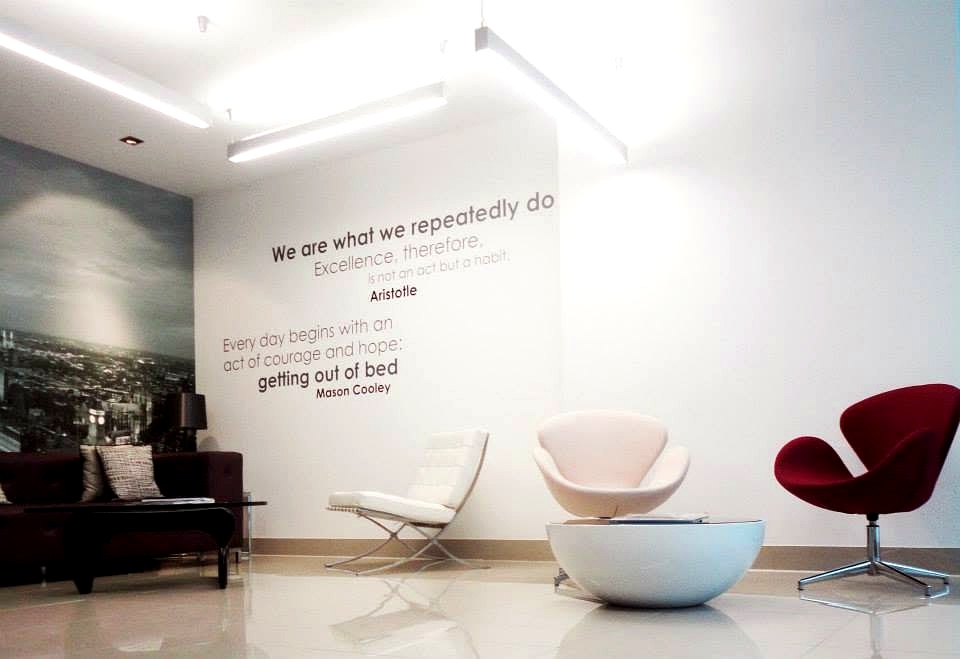 Office reception with feature wall graphics